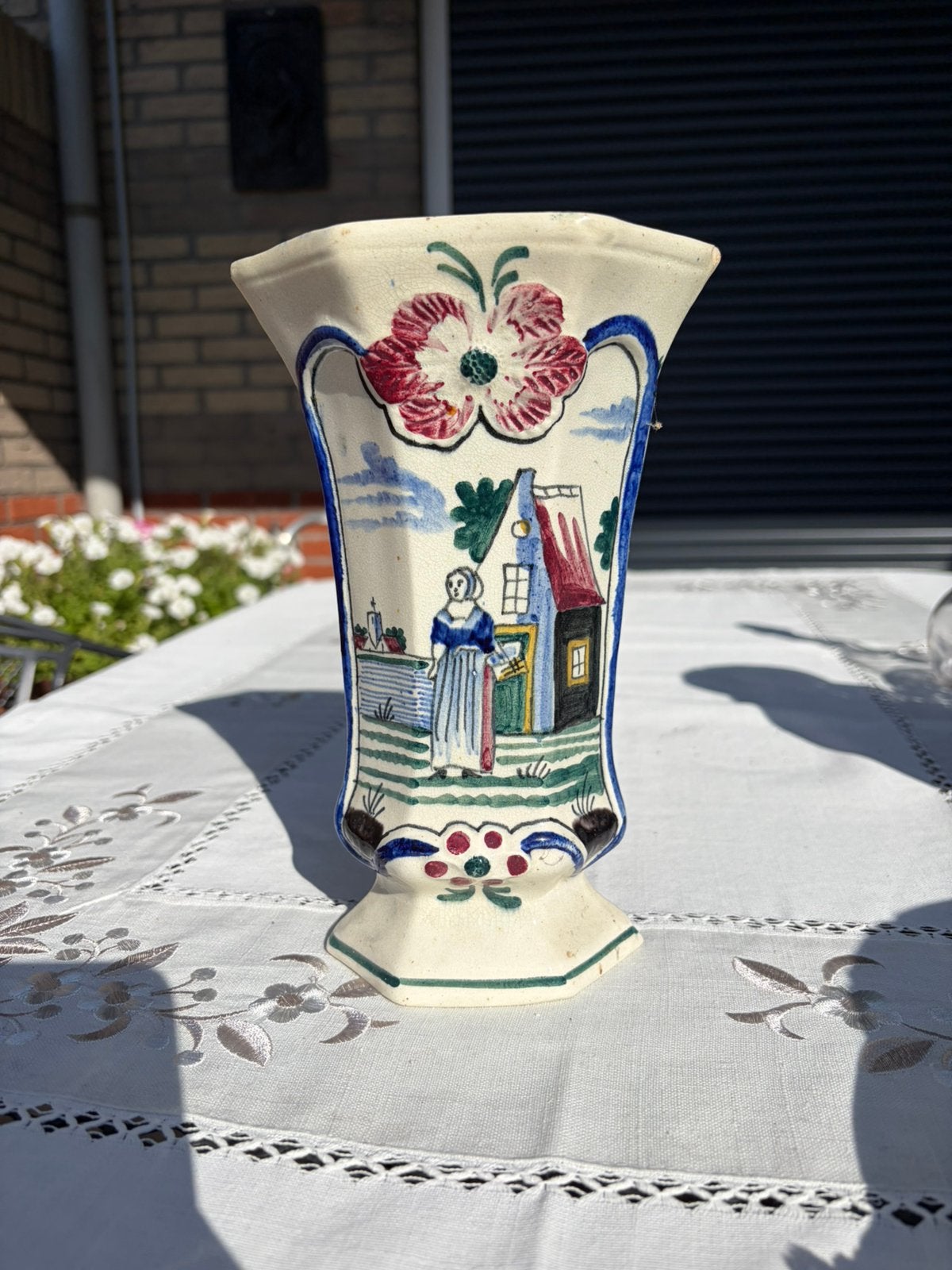 Antieke / Vintage Polychroom Vaas - Handgeschilderd, Ophalen