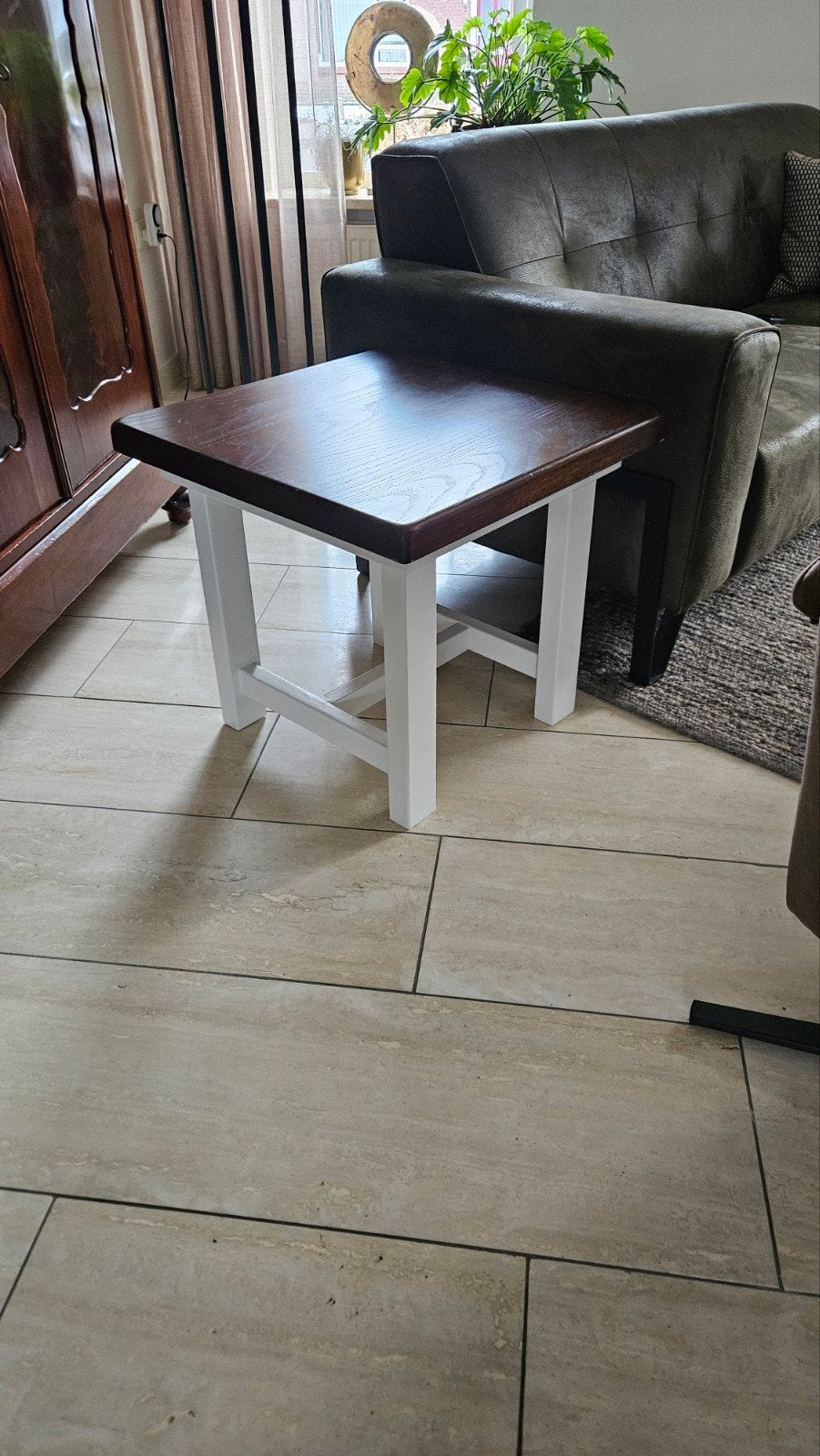 Hoektafel / bijzet tafel van massief hout, Ophalen, Strak, Eikenhout, 50 tot 100 cm