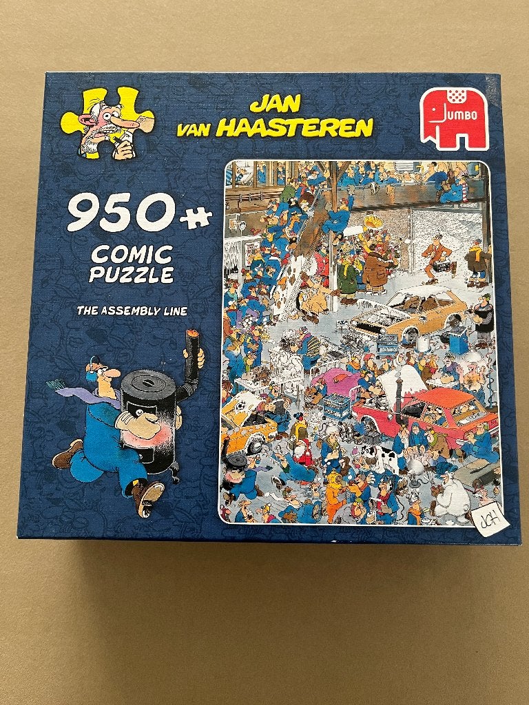 Jan van Haasteren puzzel The assembly line 950 stukjes, Ophalen of Verzenden, 500 t/m 1500 stukjes, Zo goed als nieuw, Legpuzzel