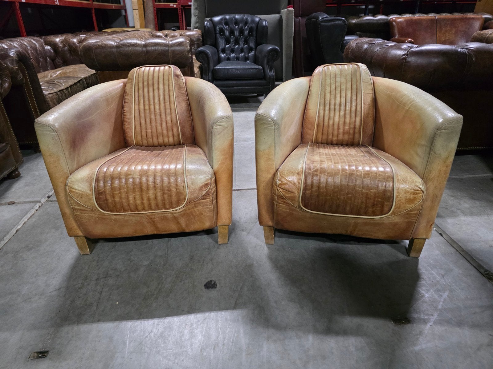 2x Aviator fauteuil vintage + BEZORGING GRATIS, Gebruikt, ., Vintage, Ophalen of Verzenden