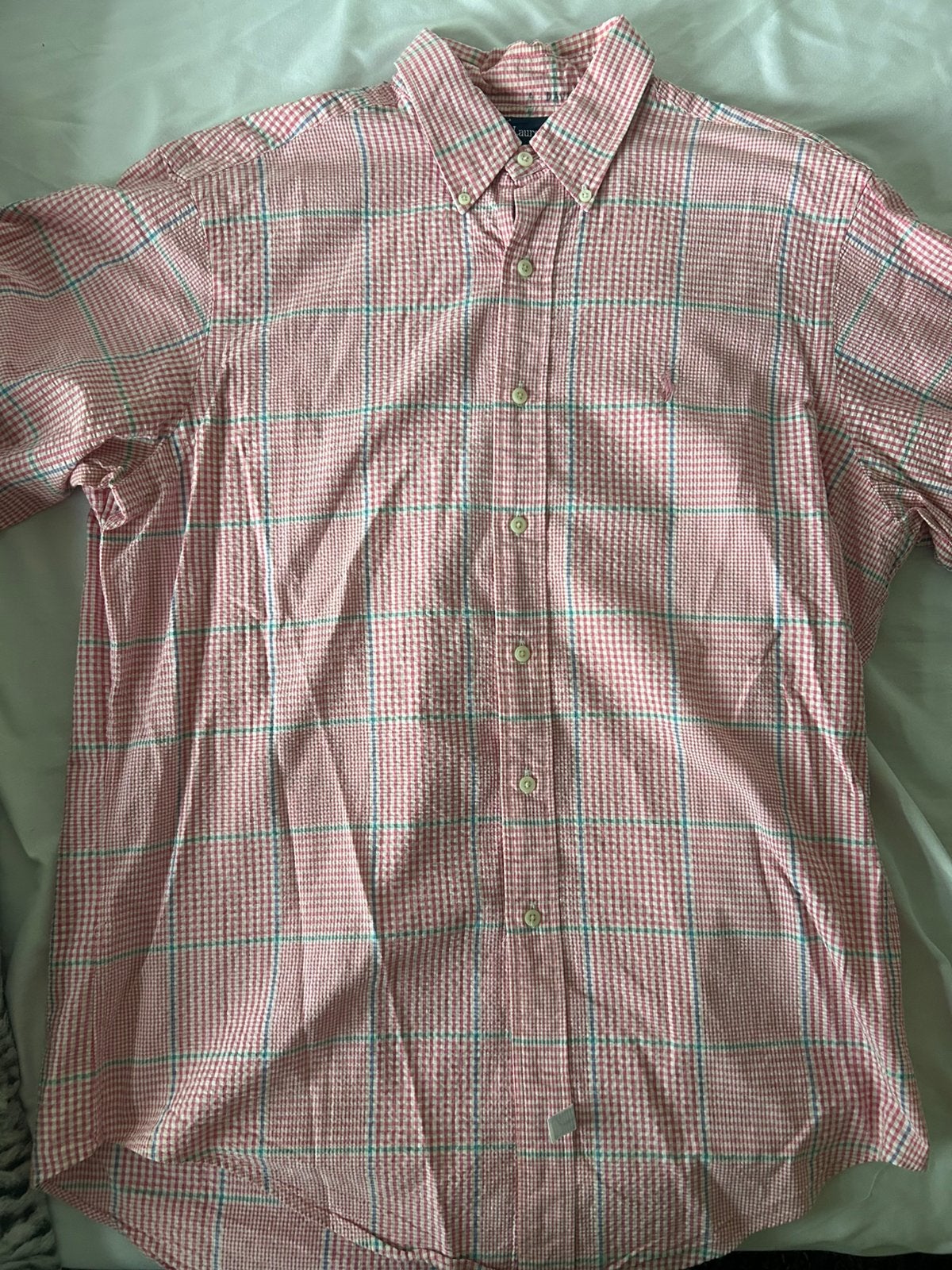 Ralph lauren overhemd geruit Roze maat XL korte mouw, Ophalen of Verzenden, Zo goed als nieuw, Roze, Halswijdte 43/44 (XL)