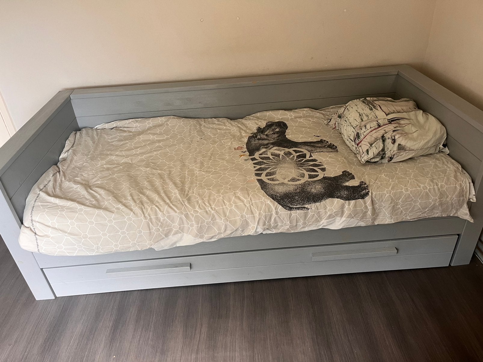Eenpersoonsbed 200x90 met lade, Ophalen, 85 tot 100 cm, Gebruikt, Lattenbodem