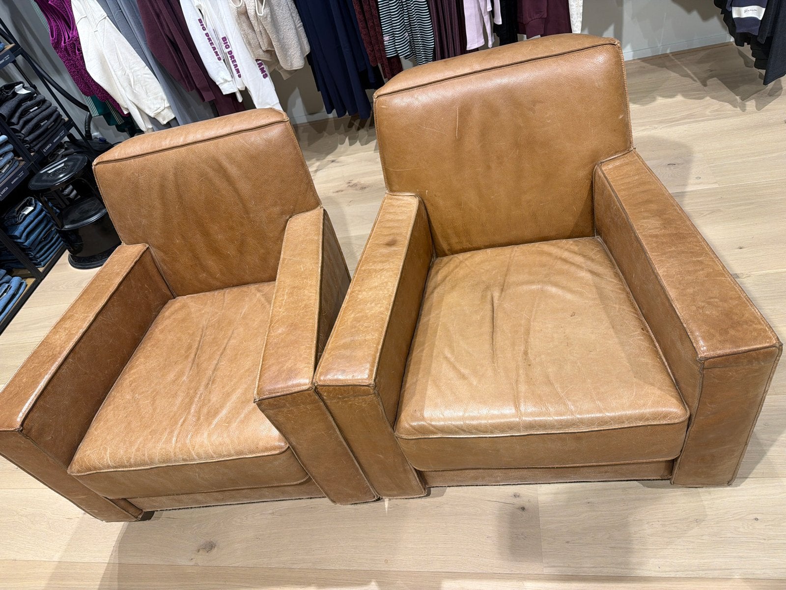 Lounche stoelen fauteuils - Cognac kleurig set prijs 275, Ophalen, Gebruikt, Leer, 75 tot 100 cm