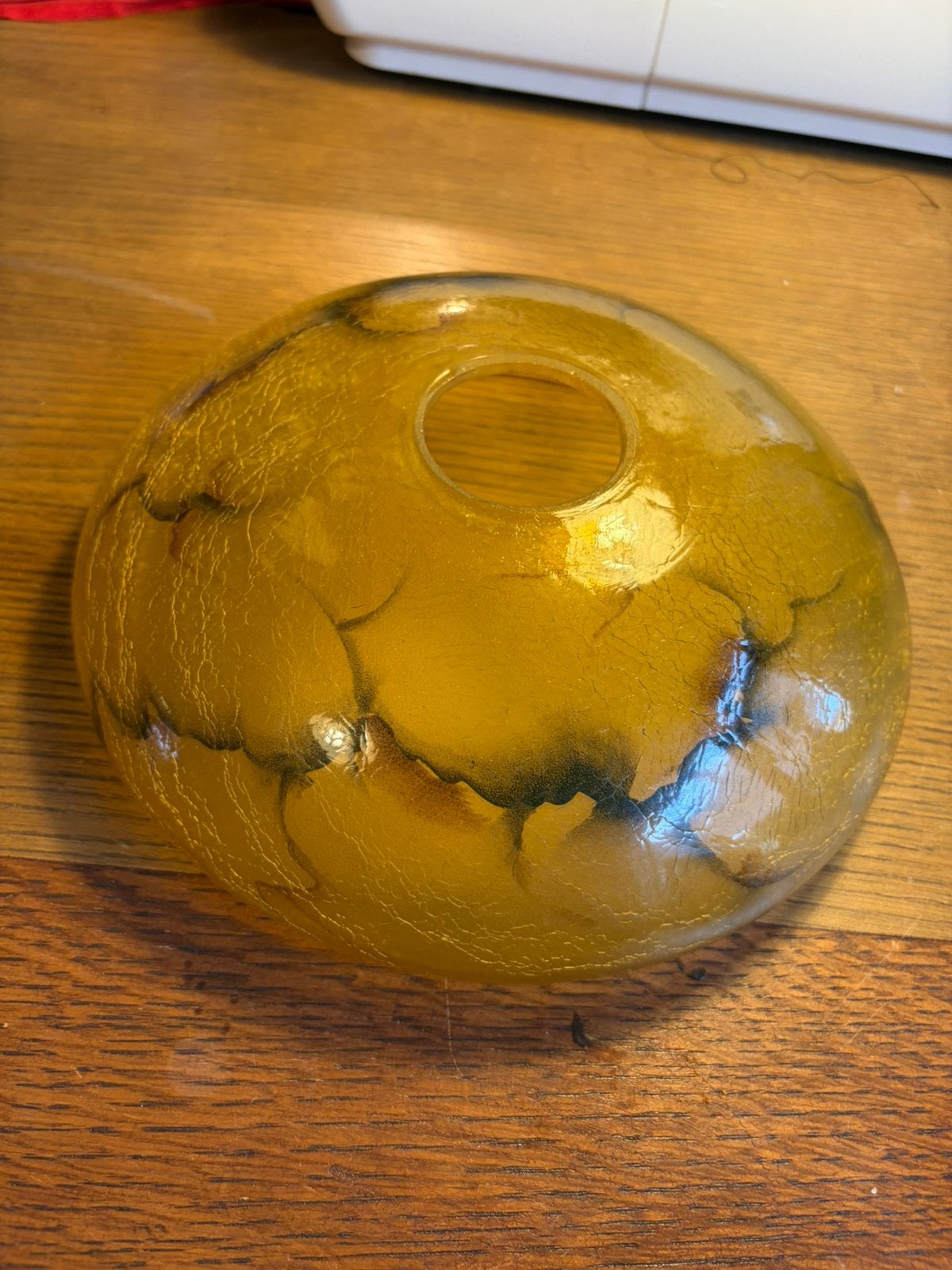 Vintage glazen lampenkap geel – jaren 60/70 – 22,5 cm, Antiek en Kunst, Antiek | Lampen, Ophalen of Verzenden
