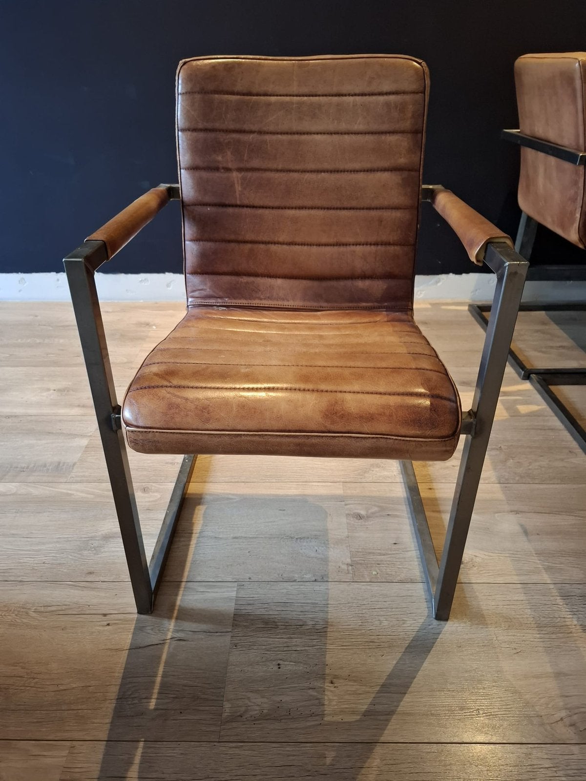 Buffel leren eetstoelen, Gebruikt, Bruin, Leer, Ophalen of Verzenden