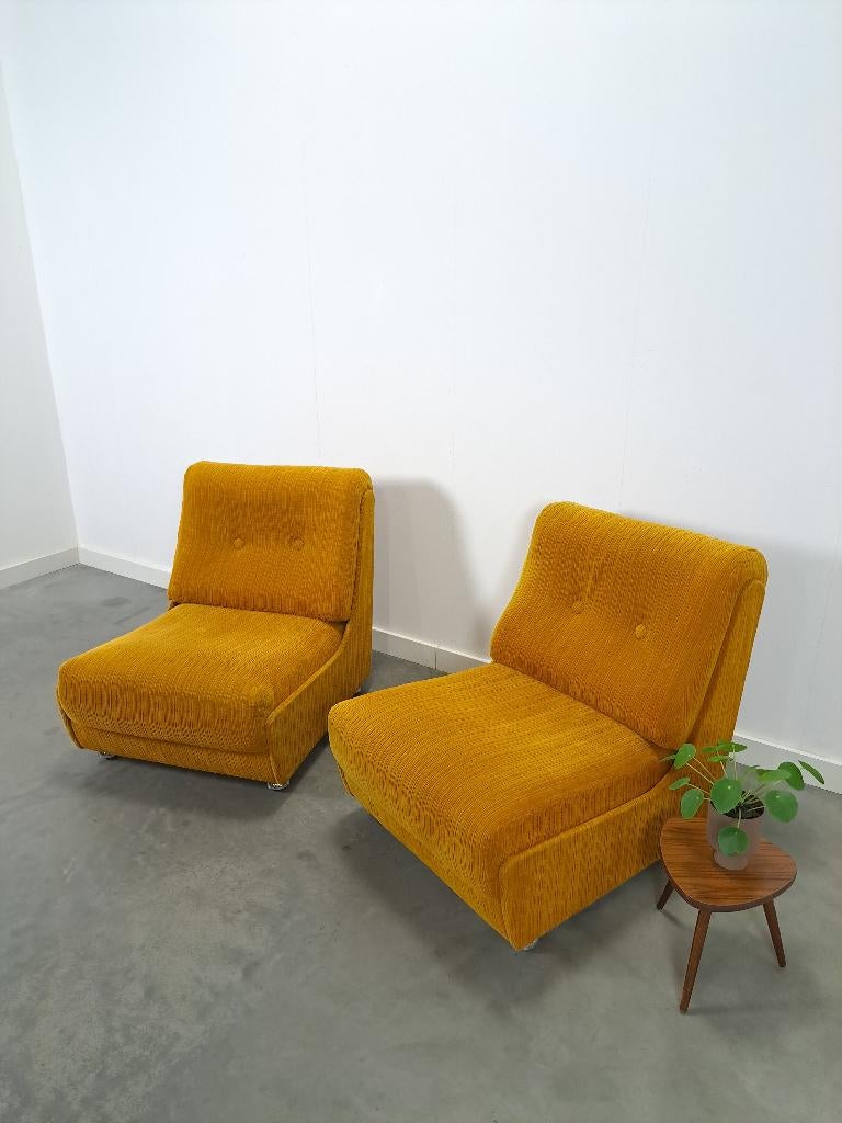 Modulaire sofa, fauteuils warm geel vintage, Gebruikt, Vintage, 75 tot 100 cm, Ophalen of Verzenden