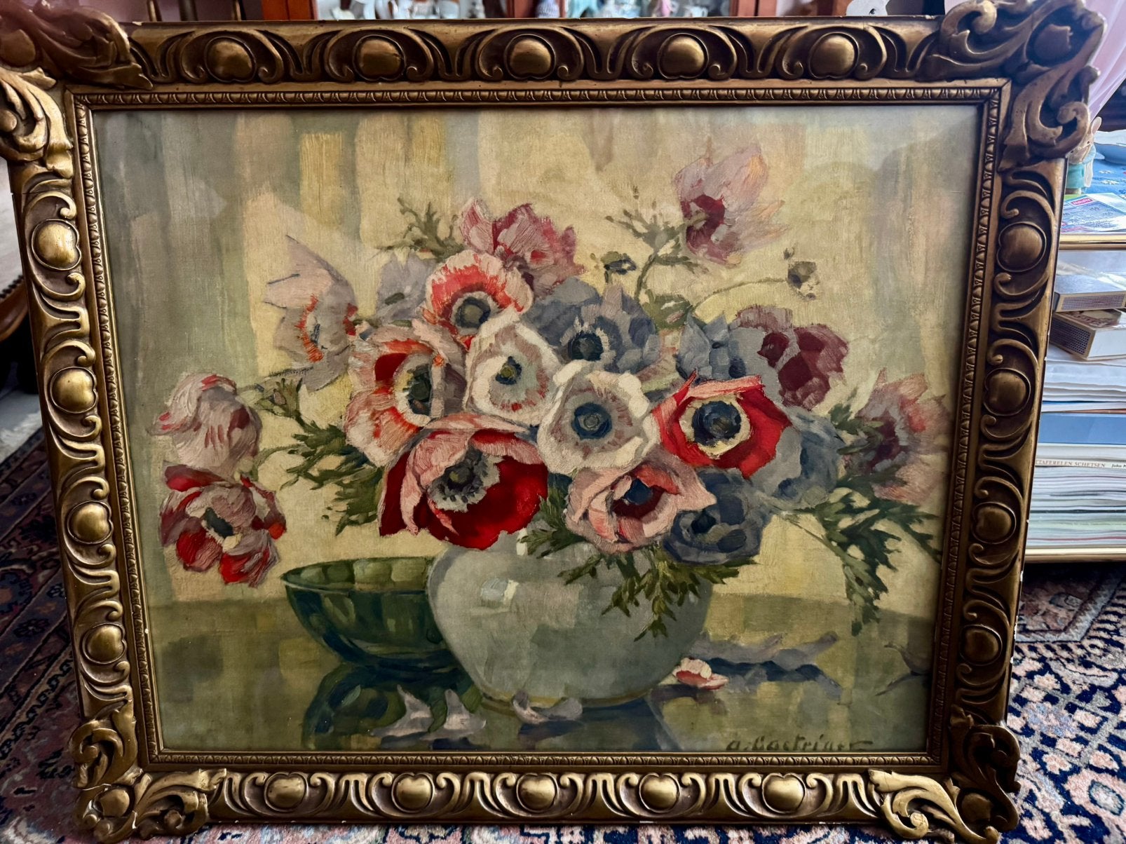 Bloemstilleven “Anemonen ‘ Anna Gasteiger jaren 30, Ophalen of Verzenden