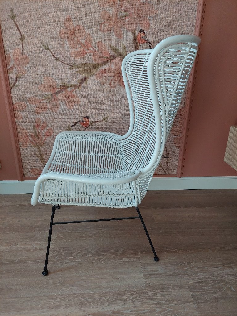 Grote vlinder rotan fauteuil wit, Ophalen, Overige materialen, 75 tot 100 cm, Zo goed als nieuw
