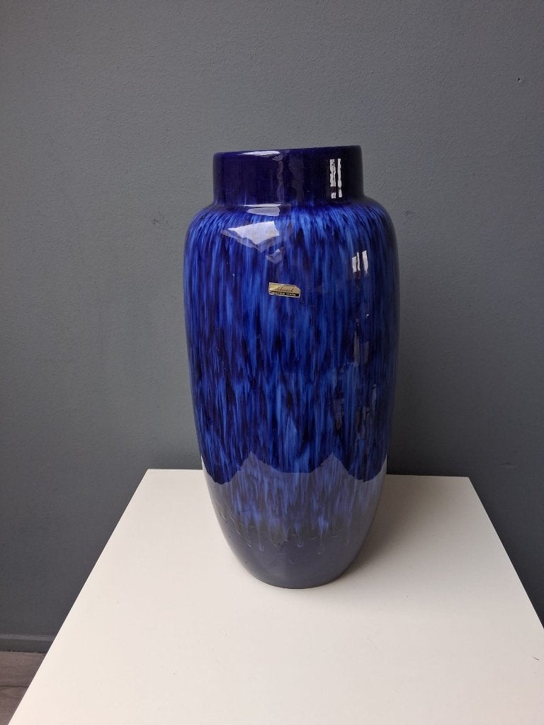 Vintage Scheurich vloervaas 52 cm – West German Pottery, 50 tot 75 cm, Blauw, Aardewerk of Porselein, Ophalen of Verzenden