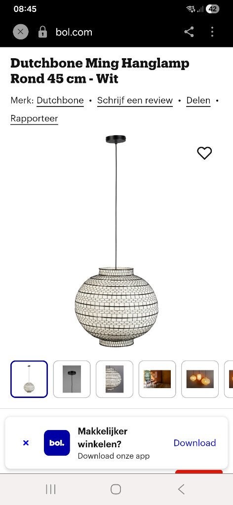 Dutchbone Ming hanglamp 45 cm doorsnee, Ophalen, Overige stijlen, Zo goed als nieuw, Metaal