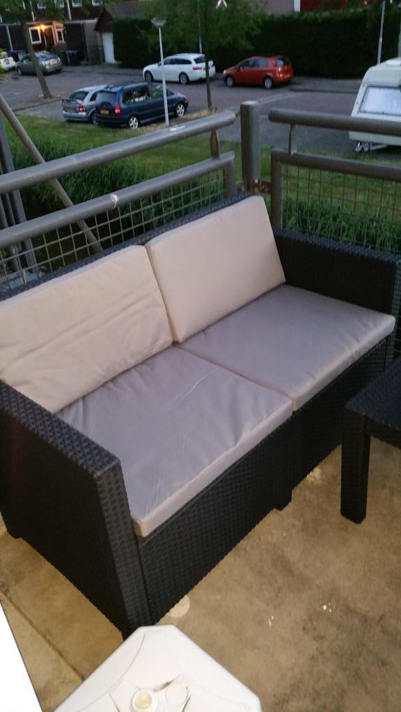 Tuinmeubelset loungeset grijs/zwart inclusief kussens, Ophalen, Kunststof, Gebruikt, 3 zitplaatsen