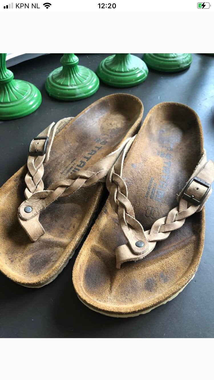 Mooie gevlochten leren Birkenstock - Tatami SLIPPERS Mt 40, Slippers, Bruin, Verzenden, Gedragen