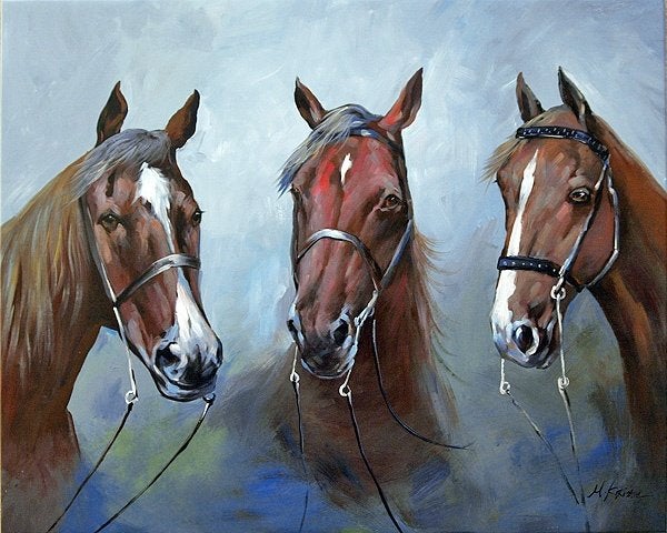 Schilderij Horses in a Early Morning Fog - M. Krista, Ophalen, Gesigneerd