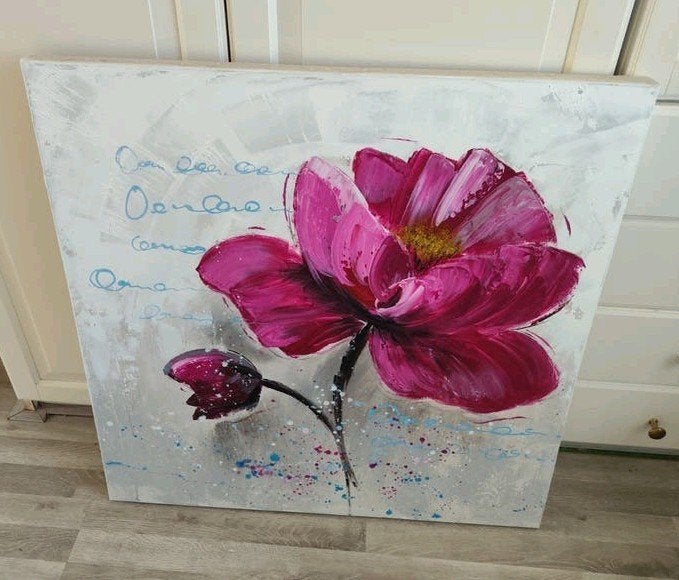 Schilderij 50x50 cm - Levendige Roze Bloem, Ophalen, Olieverf, Bloemen