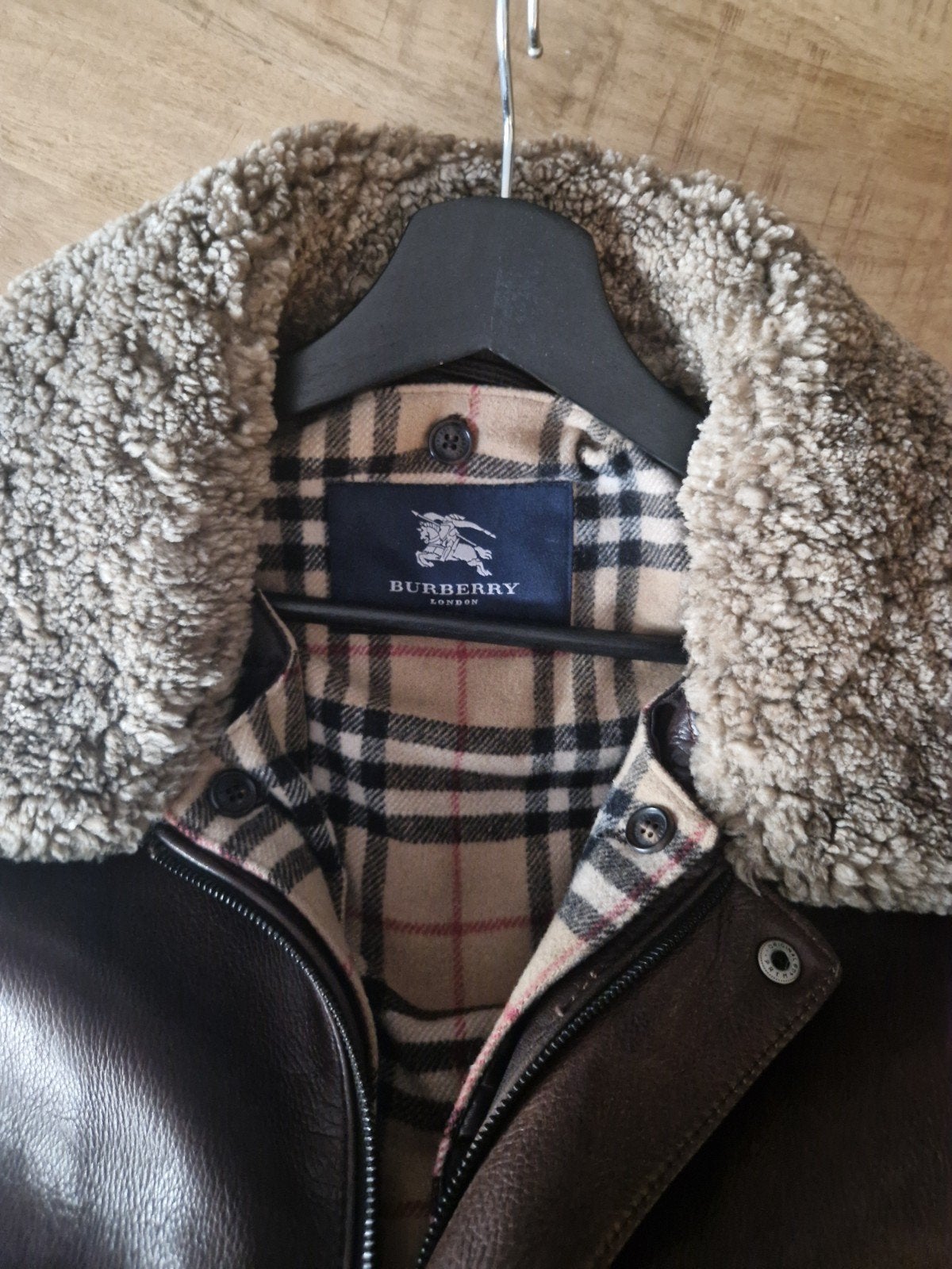 Burberry Leren Jas met Lamswollen Kraag XXL - Zeer Zwaar Des, Bruin, Overige maten, Ophalen of Verzenden, Zo goed als nieuw
