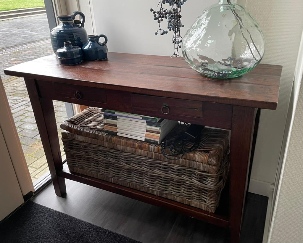 Sidetable - Indonesisch teak, Huis en Inrichting, Tafels | Sidetables, Ophalen, 100 tot 150 cm, Teakhout, Zo goed als nieuw