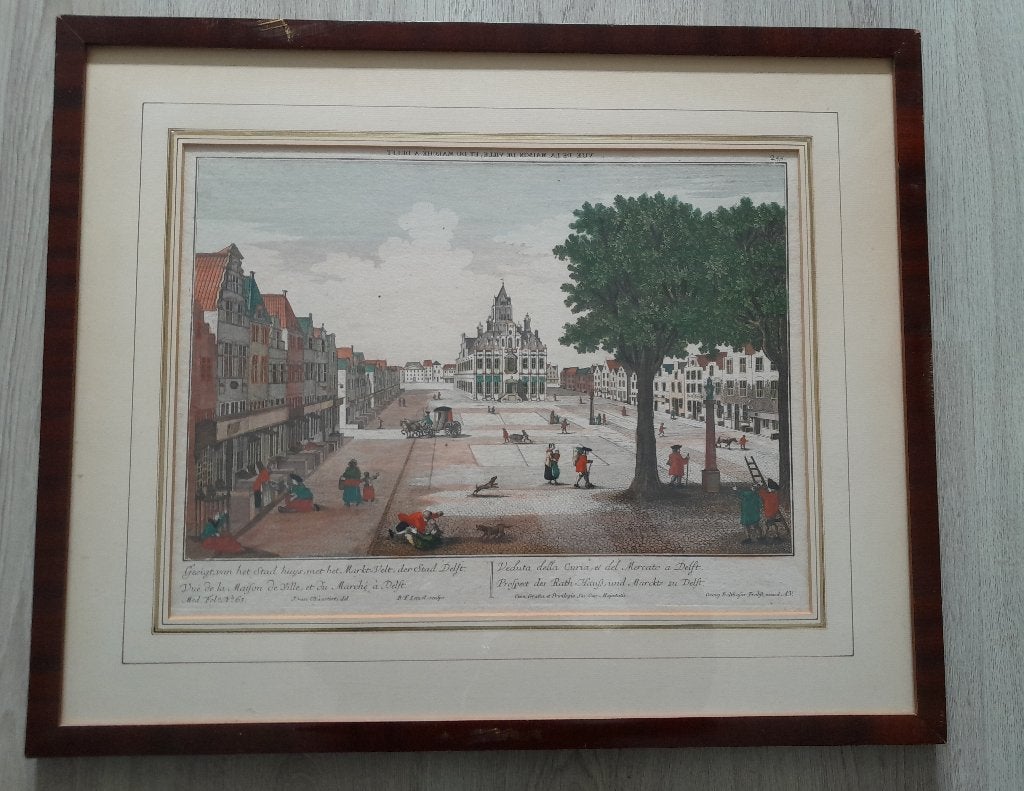 Originele handgekleurde optica prent Delft, Ophalen