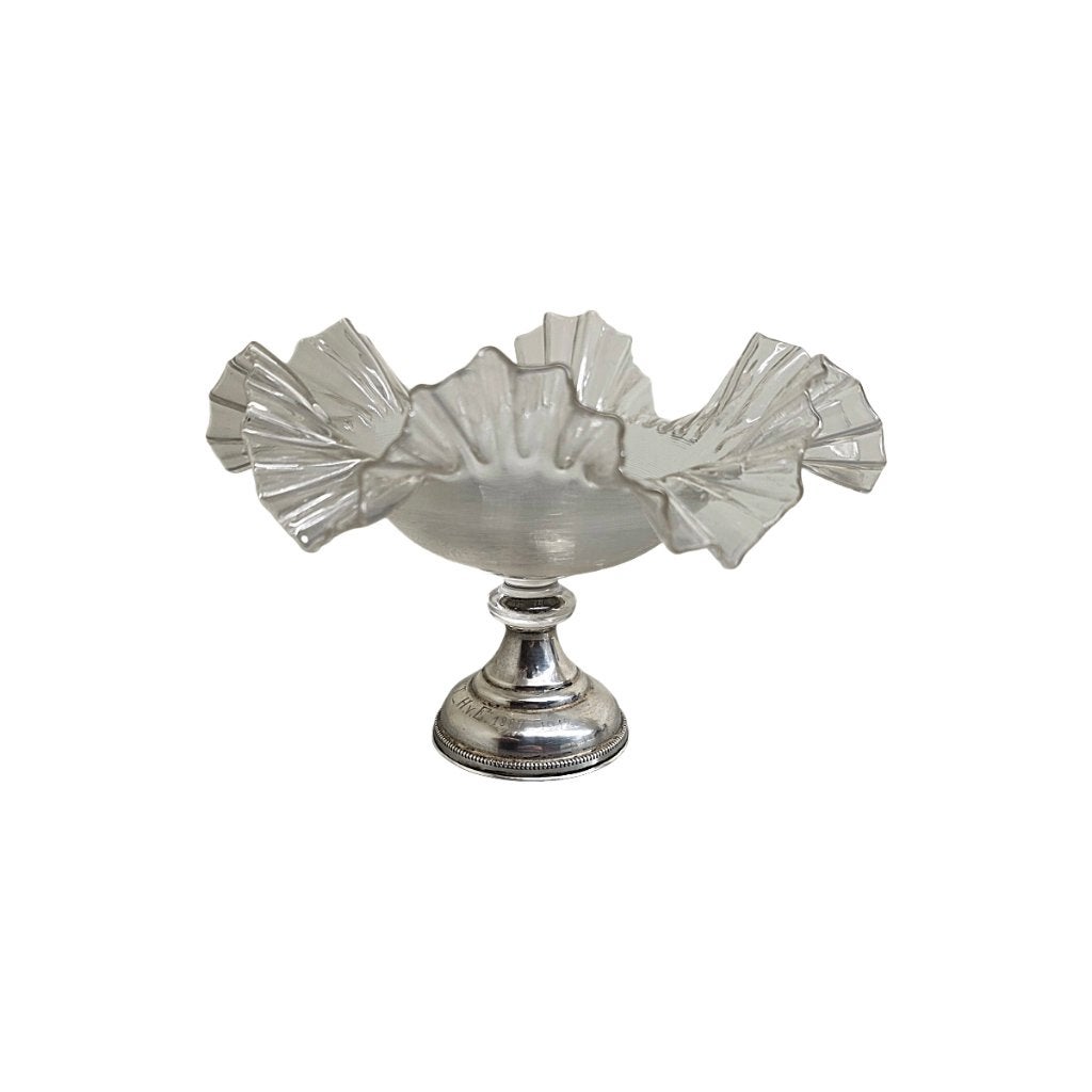Antiek draadglas bonbonnière op zilveren voet, Antiek en Kunst, Ophalen of Verzenden