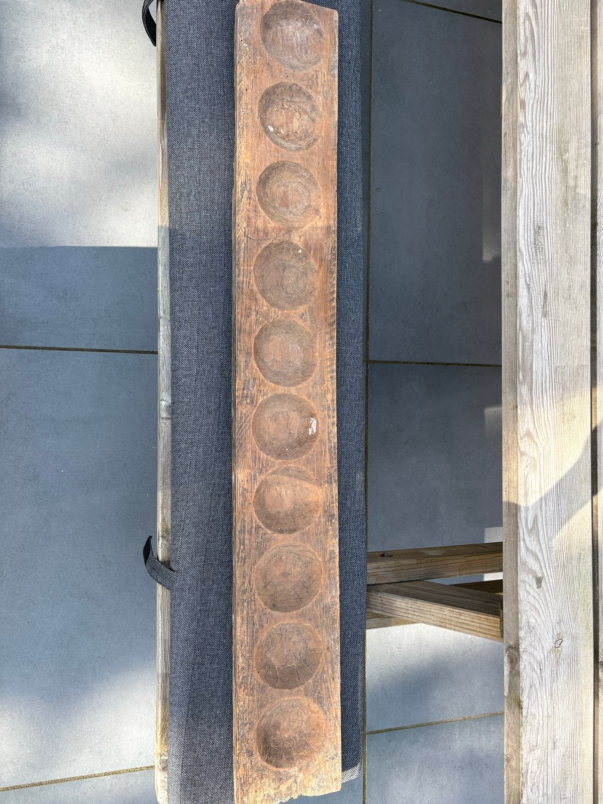 Antieke houten schaal met 10 kommen - Decoratief, Ophalen