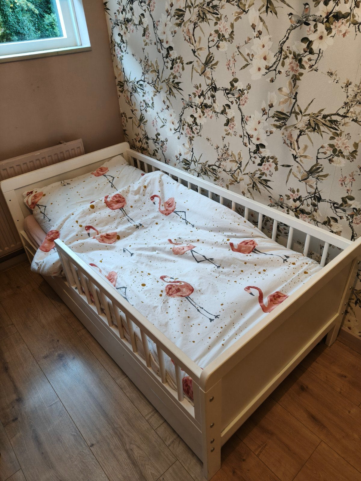 Kinderbed met lade 144x74,5x48,5 met lattenbodem en matras, Gebruikt, 70 tot 85 cm, 140 tot 160 cm, Ophalen