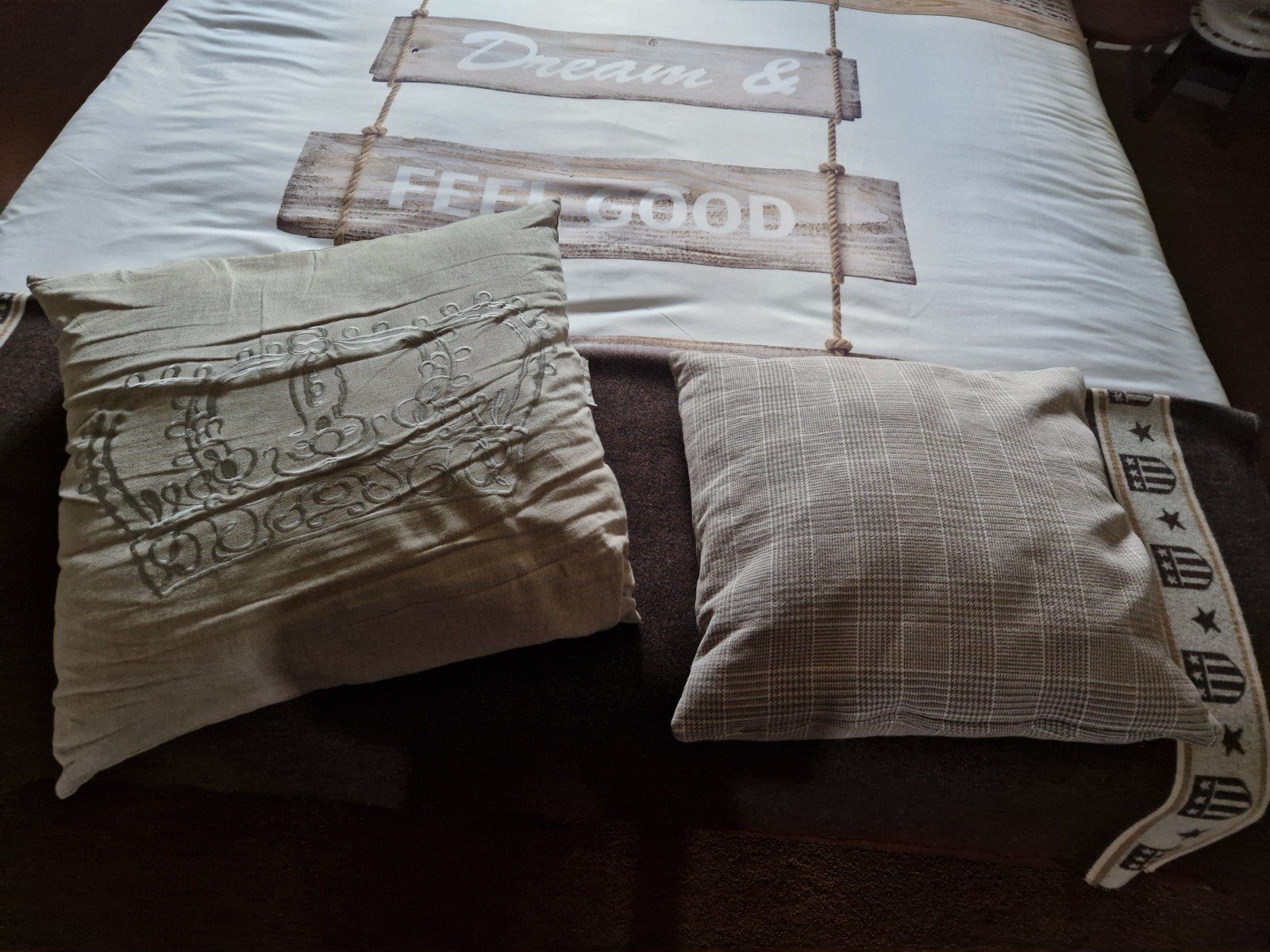 Set van 2 decoratieve kussens, beige/grijs, Ophalen, Gebruikt, Beige, Vierkant