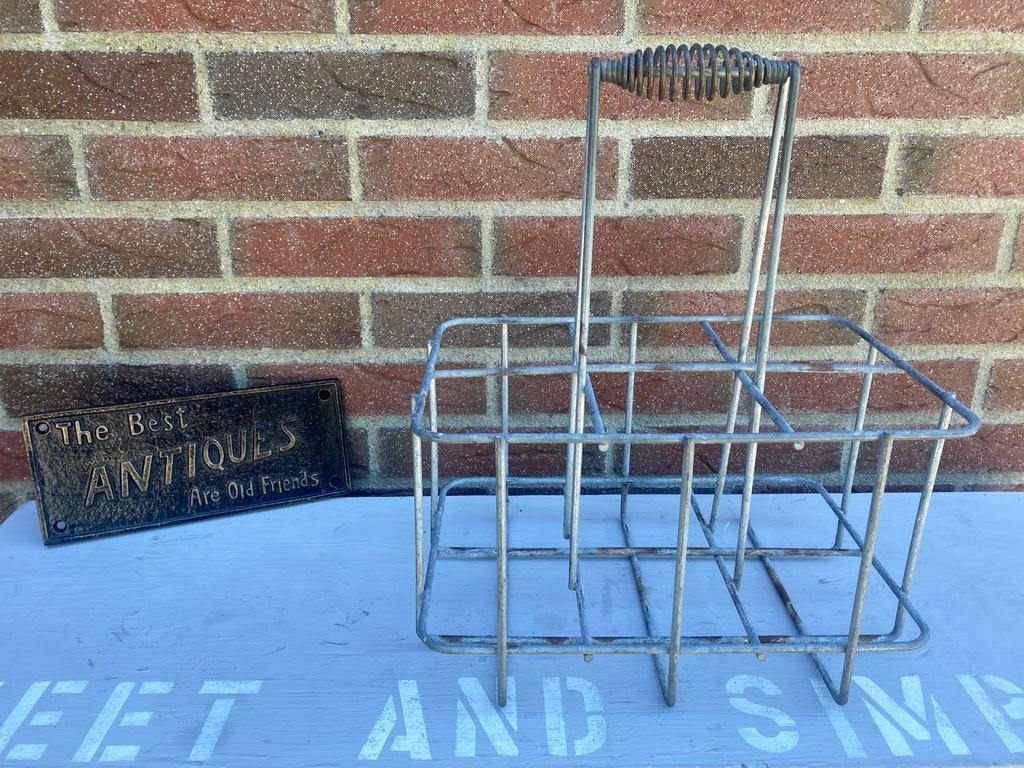 Vintage metalen flessenrek / melkdrager, Antiek en Kunst, Ophalen of Verzenden