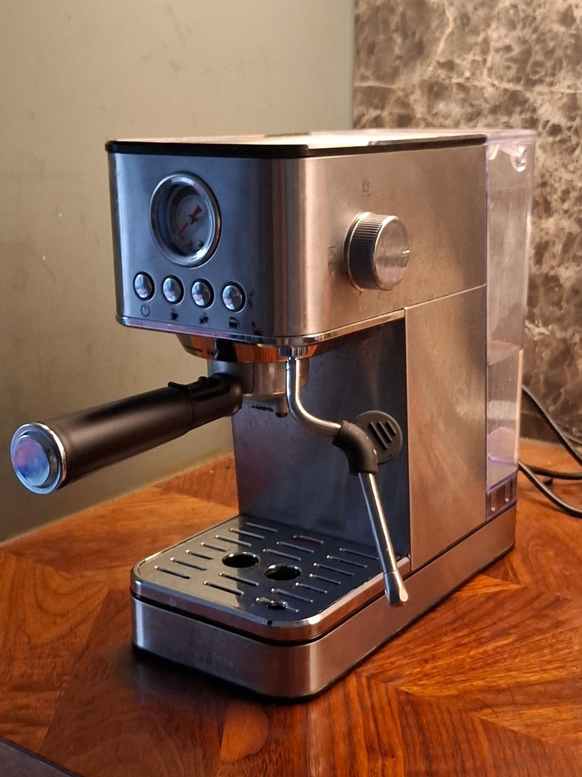 Espresso apparaat met stoompijpje en drukmeter, Espresso apparaat, Gemalen koffie, Ophalen of Verzenden, Zo goed als nieuw