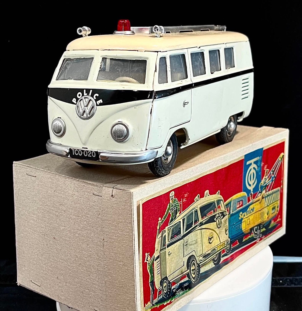 Zeldzame TippCo TCO-020 Volkswagen T1 Politie Met Doos, Antiek en Kunst, Ophalen of Verzenden