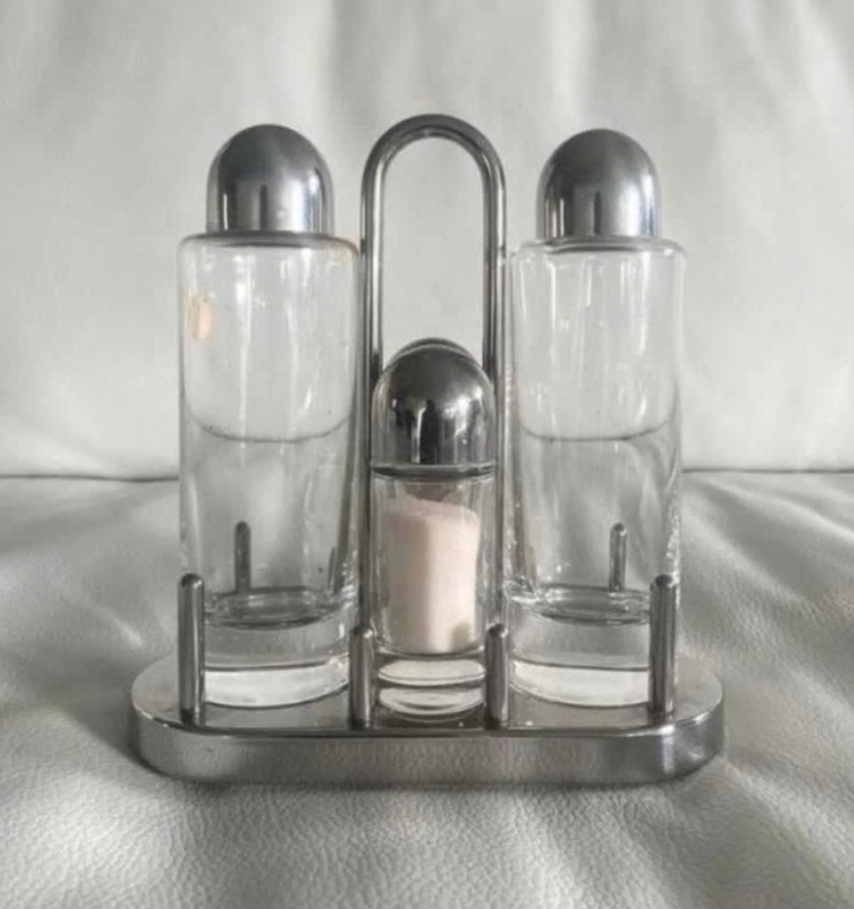 Zout peper olie en azijn houder Alessi ZGAN Condiment set, Ophalen of Verzenden, Zo goed als nieuw, Alessi