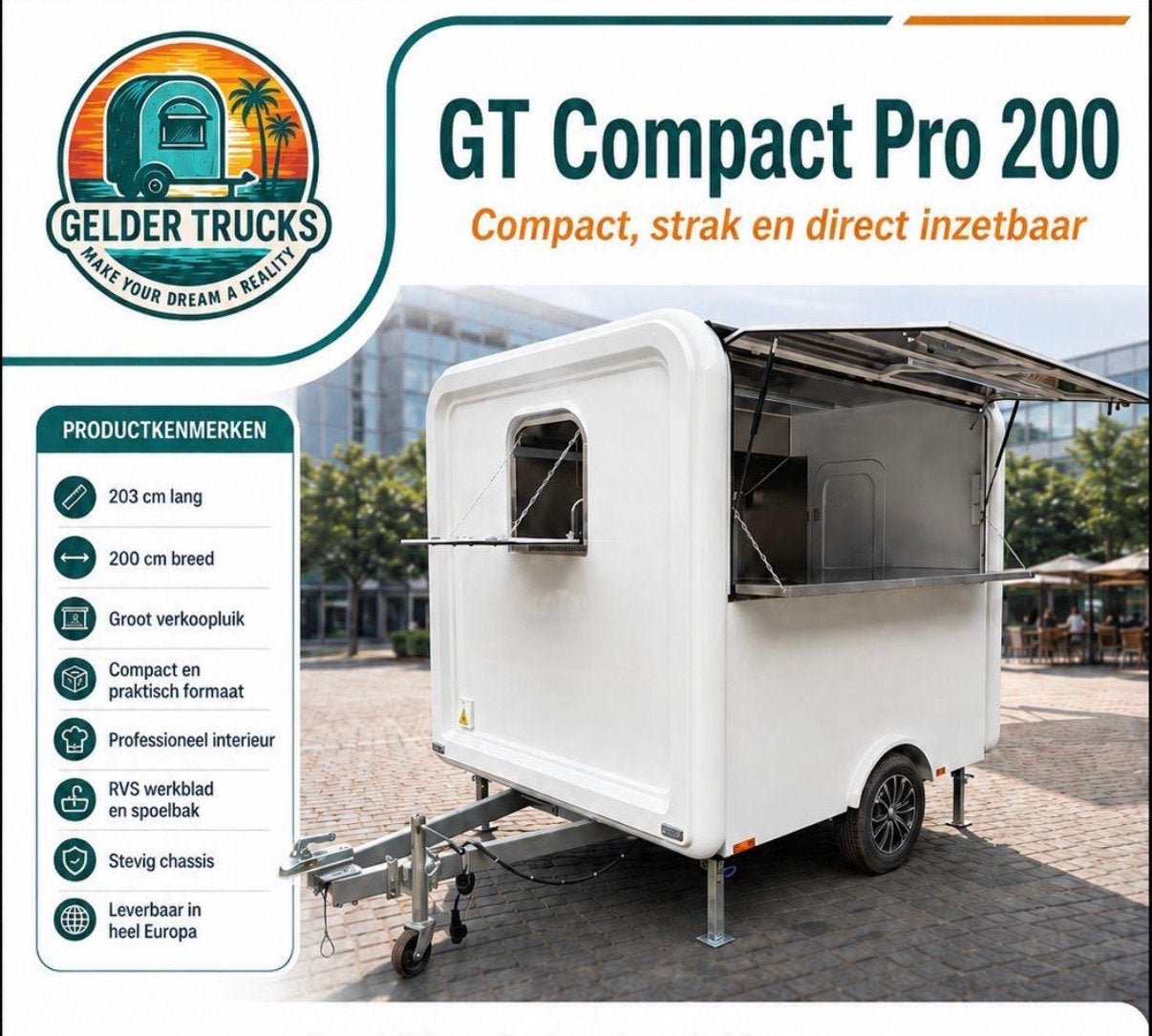 foodtrailer / foodtruck GT Compact pro 200 op voorraad, Ophalen, Geldertrucks, Support@geldertrucks.nl, Celsiusstraat