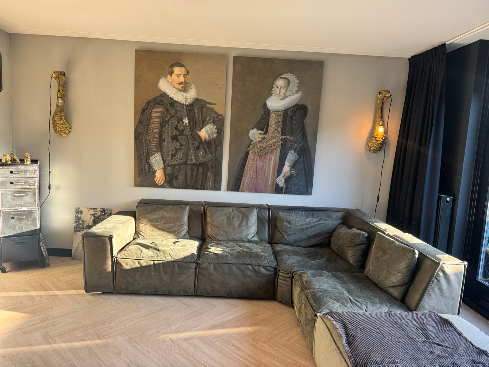 Groen leder hoekbank zo meenemen 150,-, Huis en Inrichting, Ophalen, Zo goed als nieuw