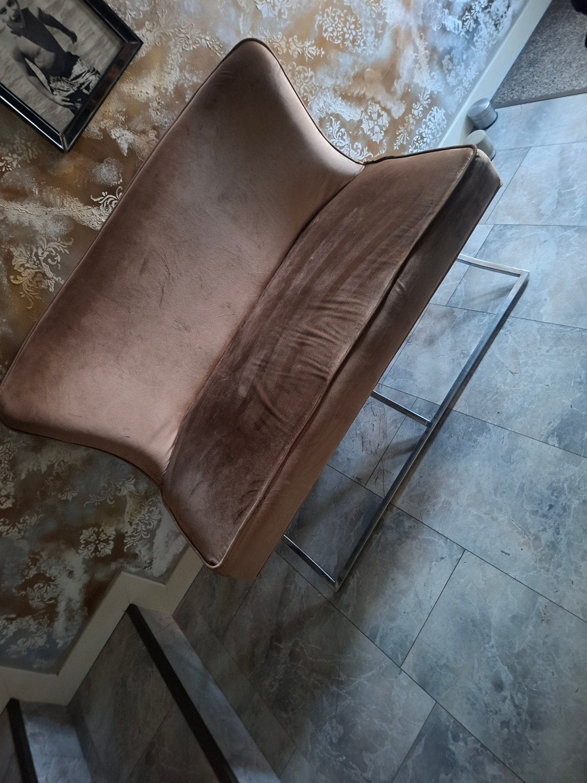 Luxe Eetkamerbank - beige  Velours met Chroom Onderstel, Modern Luxe, Overige kleuren, Ophalen of Verzenden, Zo goed als nieuw