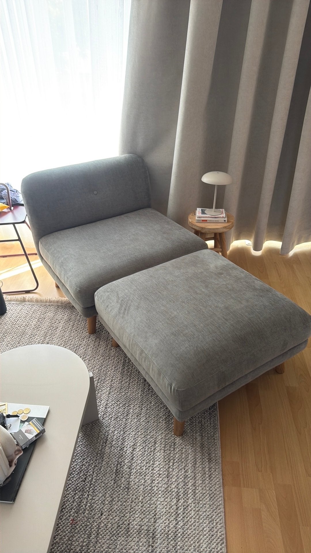 Sofa Company Alfred Faetuil and Pouffe / hocker grijs, Ophalen, 75 tot 100 cm, Zo goed als nieuw, Modern