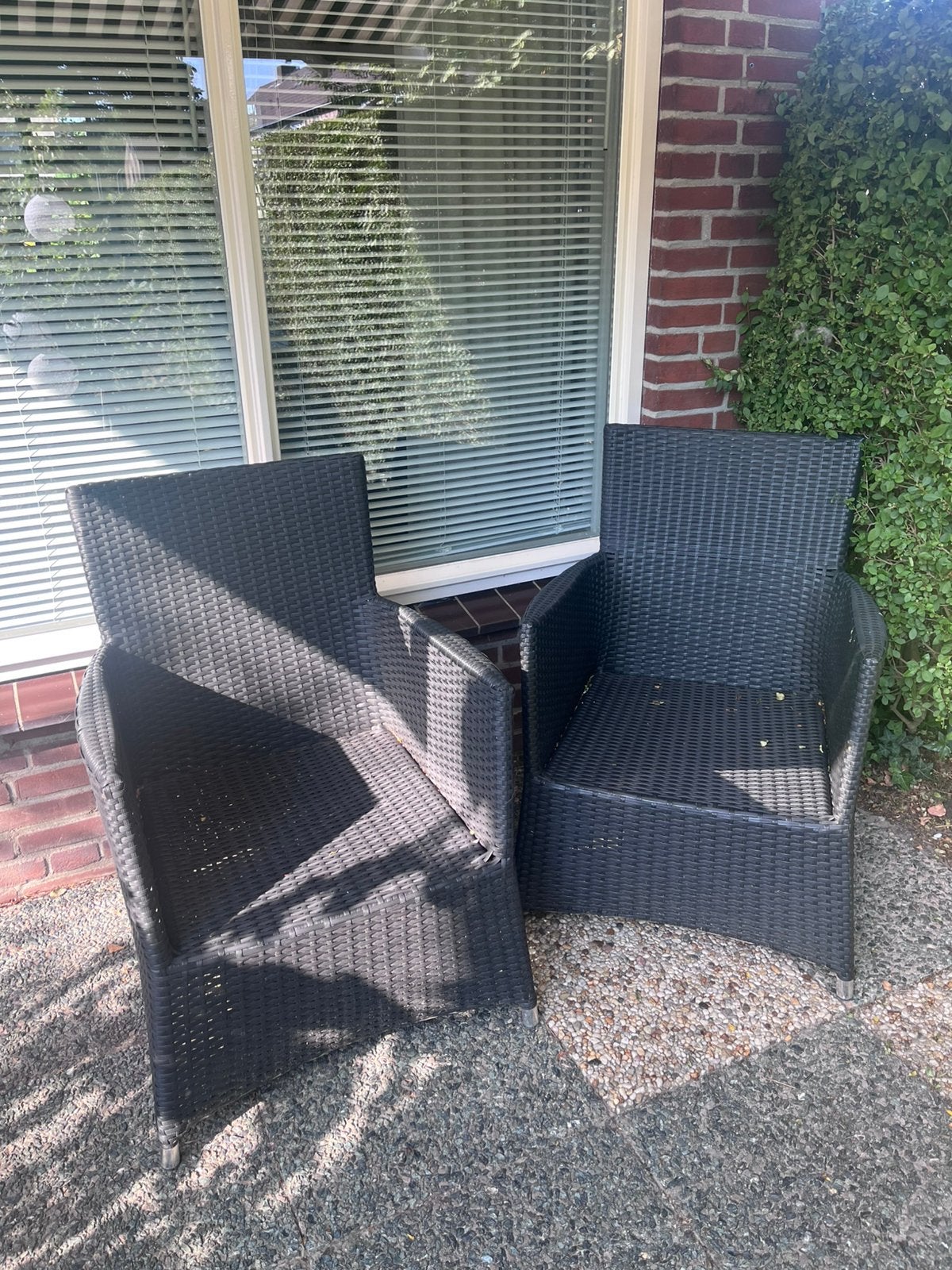 2 grote fauteuils wicker zwart, Tuin en Terras, Ophalen, Gebruikt, Wicker