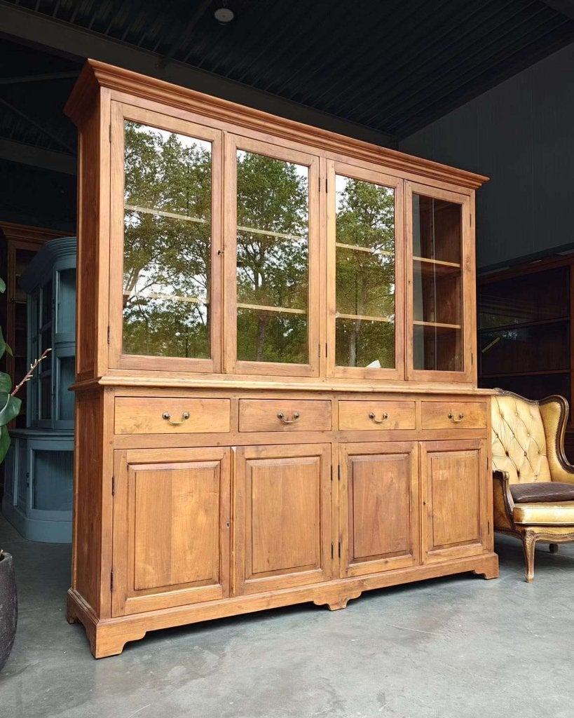 Grote robuuste teakhouten winkelkast | Buffetkast teak #6208, Vintage / antiek, Gebruikt, Met deur(en), 200 cm of meer
