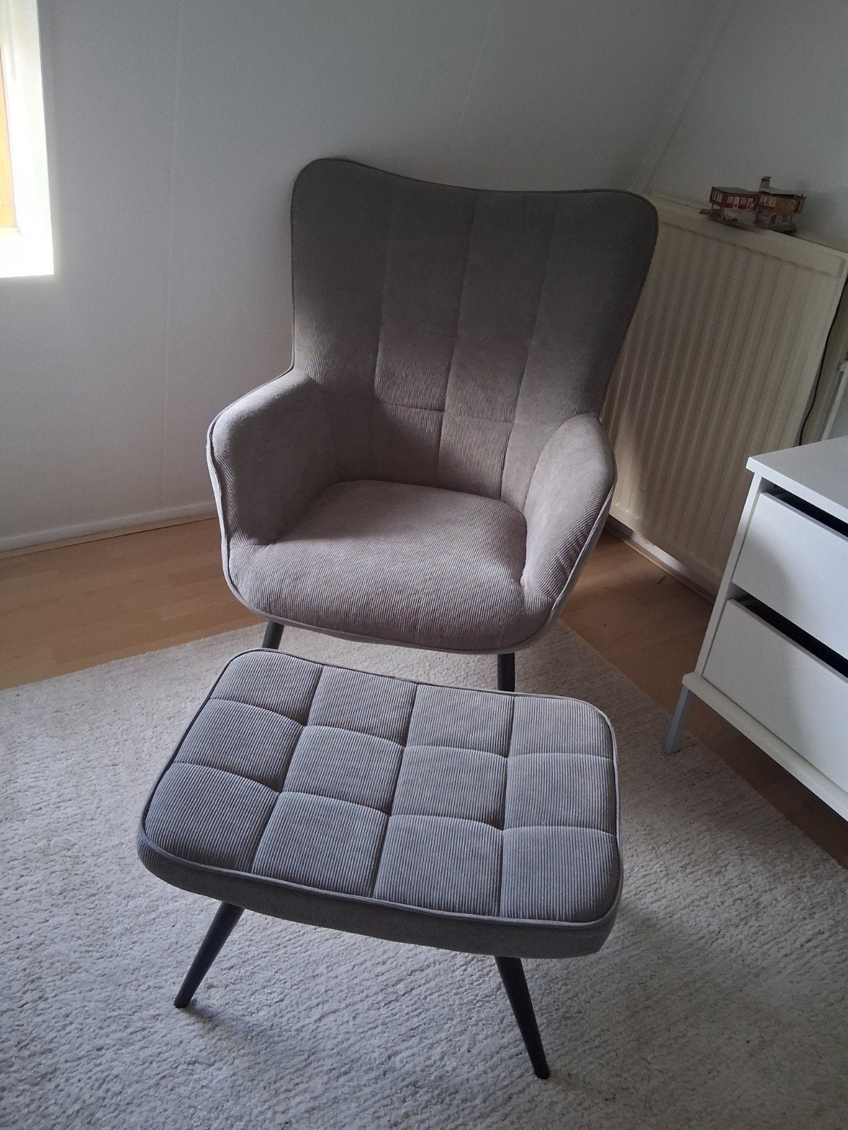 Fauteuil met hocker - Cord grijs, Ophalen, Minder dan 50 cm, Gebruikt, 75 tot 100 cm
