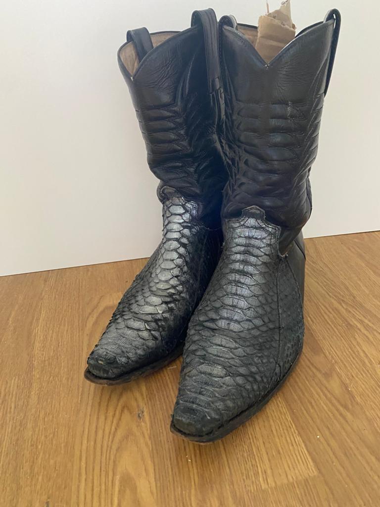 Zwarte cowboylaarzen met slangenleer-look - maat 10, Ophalen of Verzenden, Gedragen, Zwart, Boots