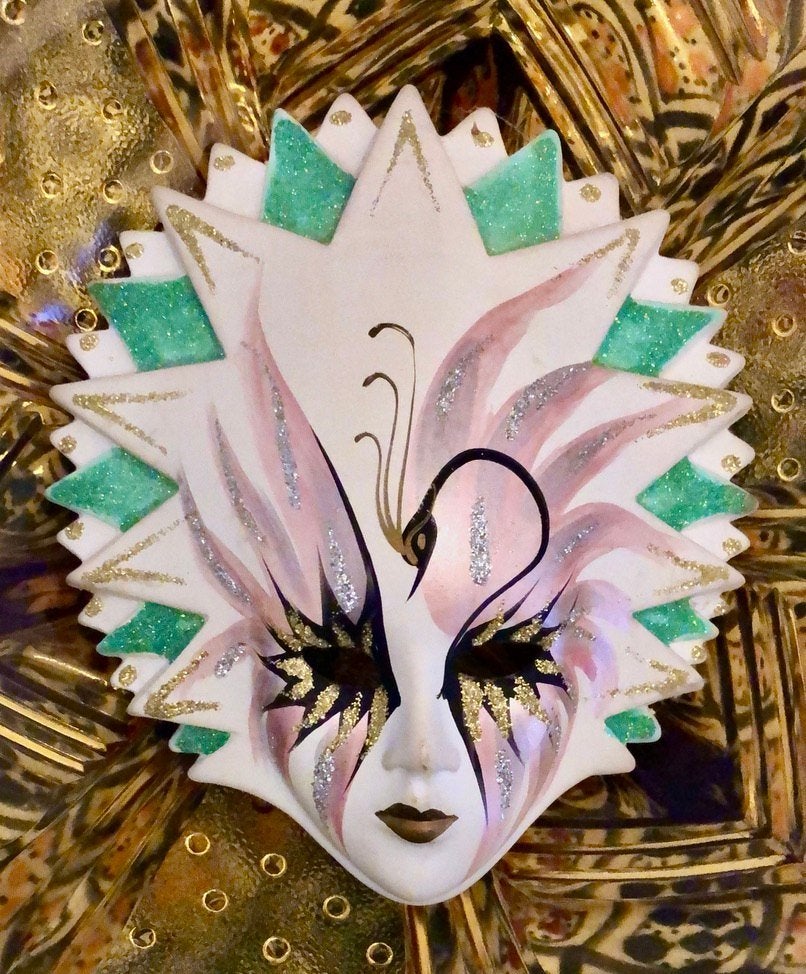 decoratief Masker handbeschilderd gemaakt in Italië, Ophalen, Wandsculptuur, 14 cm, Steen/keramiek