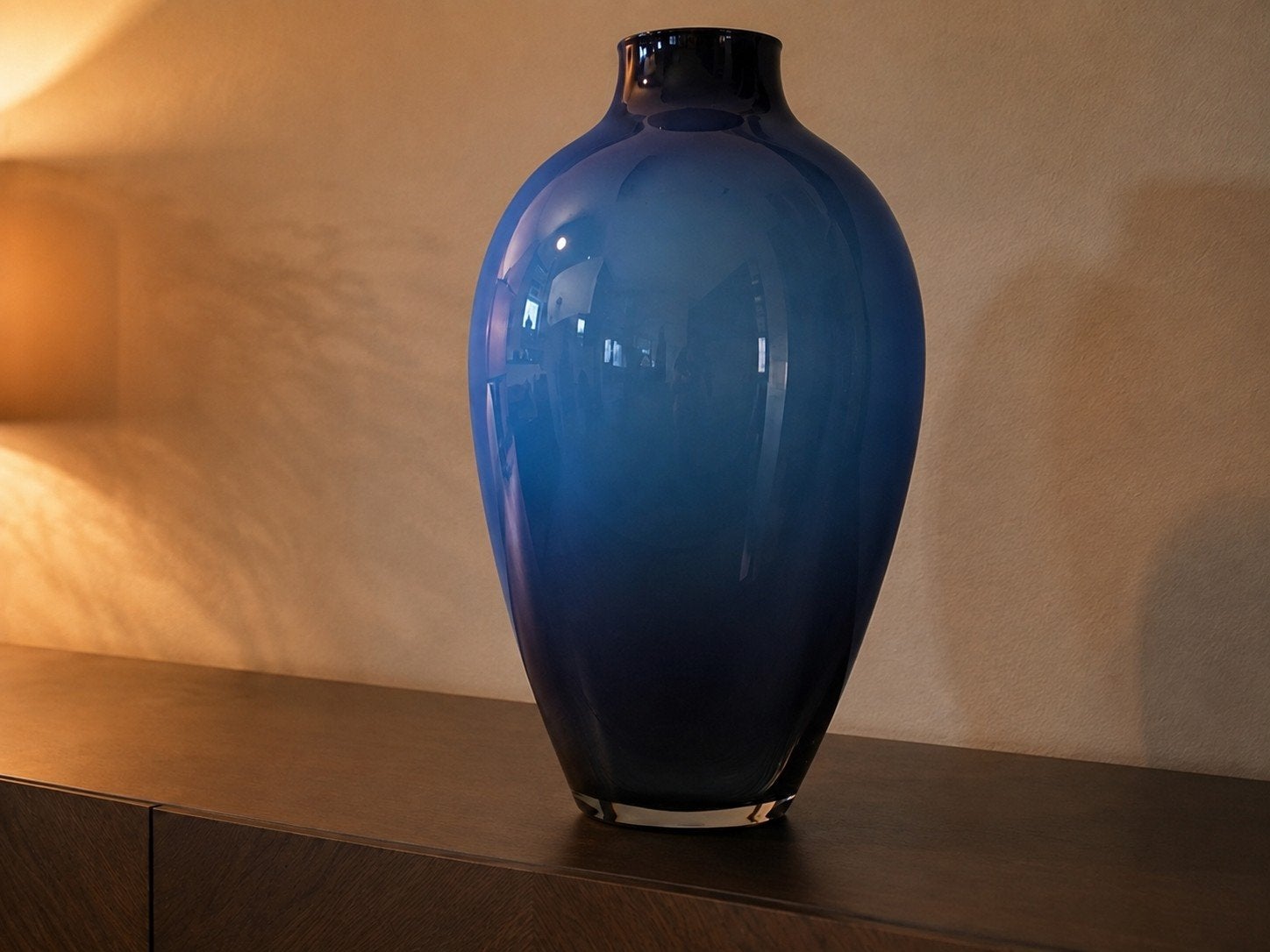 Handgemaakte Villeroy en Boch vaas van blauw glas, 55cm, Ophalen