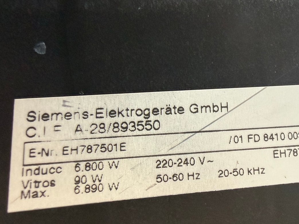 Siemens Inductiekookplaat EH787501E - 4 Kookzones, Bella, Ophalen of Verzenden, Zo goed als nieuw, Energieklasse A of zuiniger