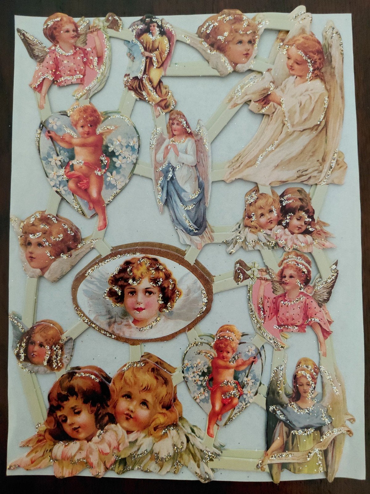 Vintage Engelen en Kinderen Glitter Afbeeldingen, Ophalen of Verzenden