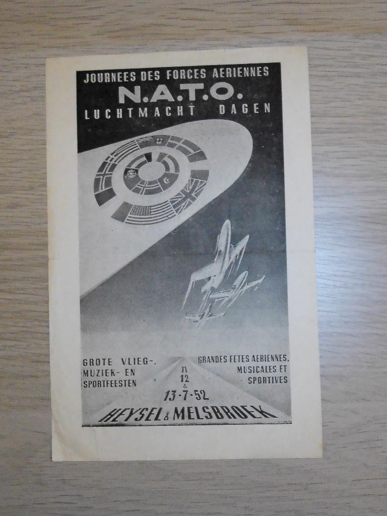 Oude flyer NATO Luchtmachtdagen Heysel & Melsbroek 1952, Verzenden, Zo goed als nieuw, Boek of Tijdschrift