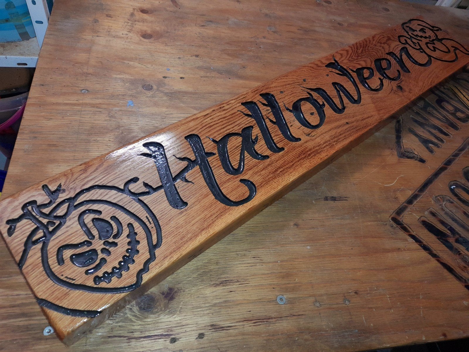 HALLOWEEN zwaar sfeervol massief eiken decorbord, Ophalen of Verzenden