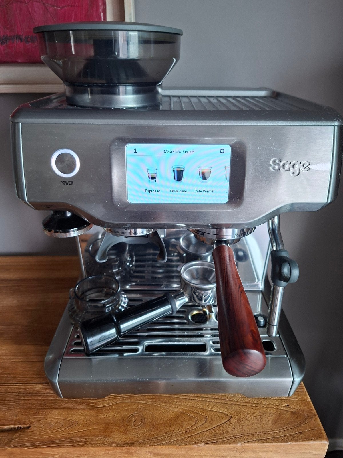 Sage Barista Touch met naked portafilter en rvs melkkan, Witgoed en Apparatuur, Koffiezetapparaten, Espresso apparaat, Zo goed als nieuw
