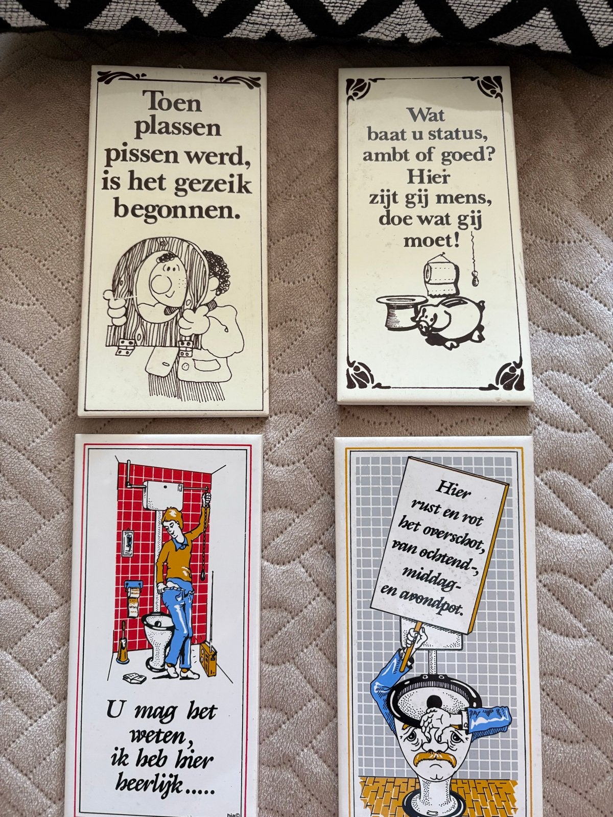 Vintage WC Tegeltjes met Humoristische Teksten (4 stuks), Ophalen of Verzenden