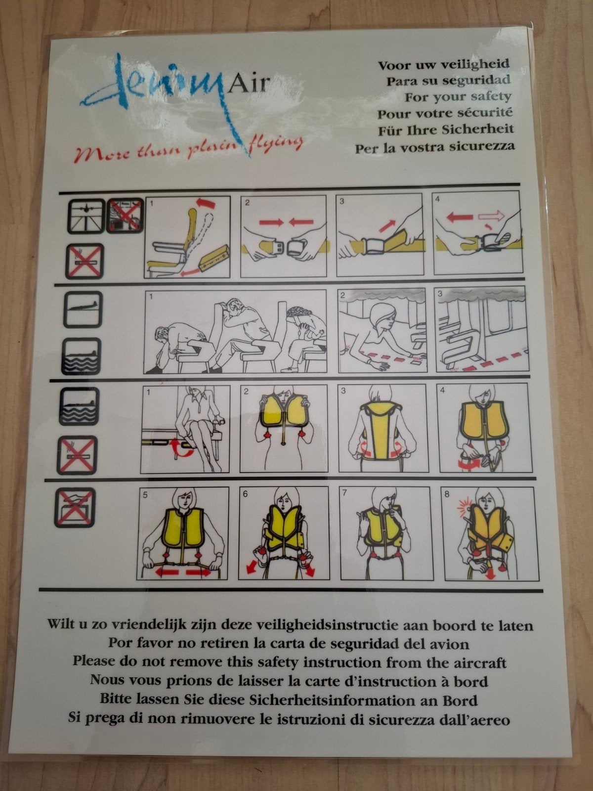 Fokker 50 Denim Air -safety card, Ophalen of Verzenden, Gebruikt, Overige typen