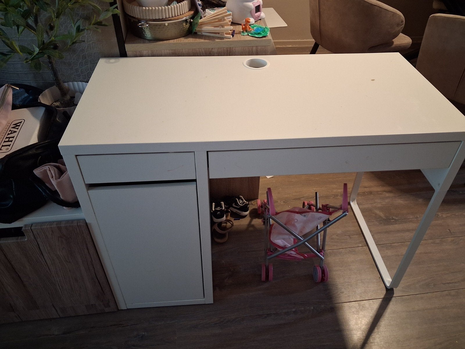 IKEA Micke bureau met opzetstuk - wit, Opzetstuk, Gebruikt, Ophalen of Verzenden, IKEA