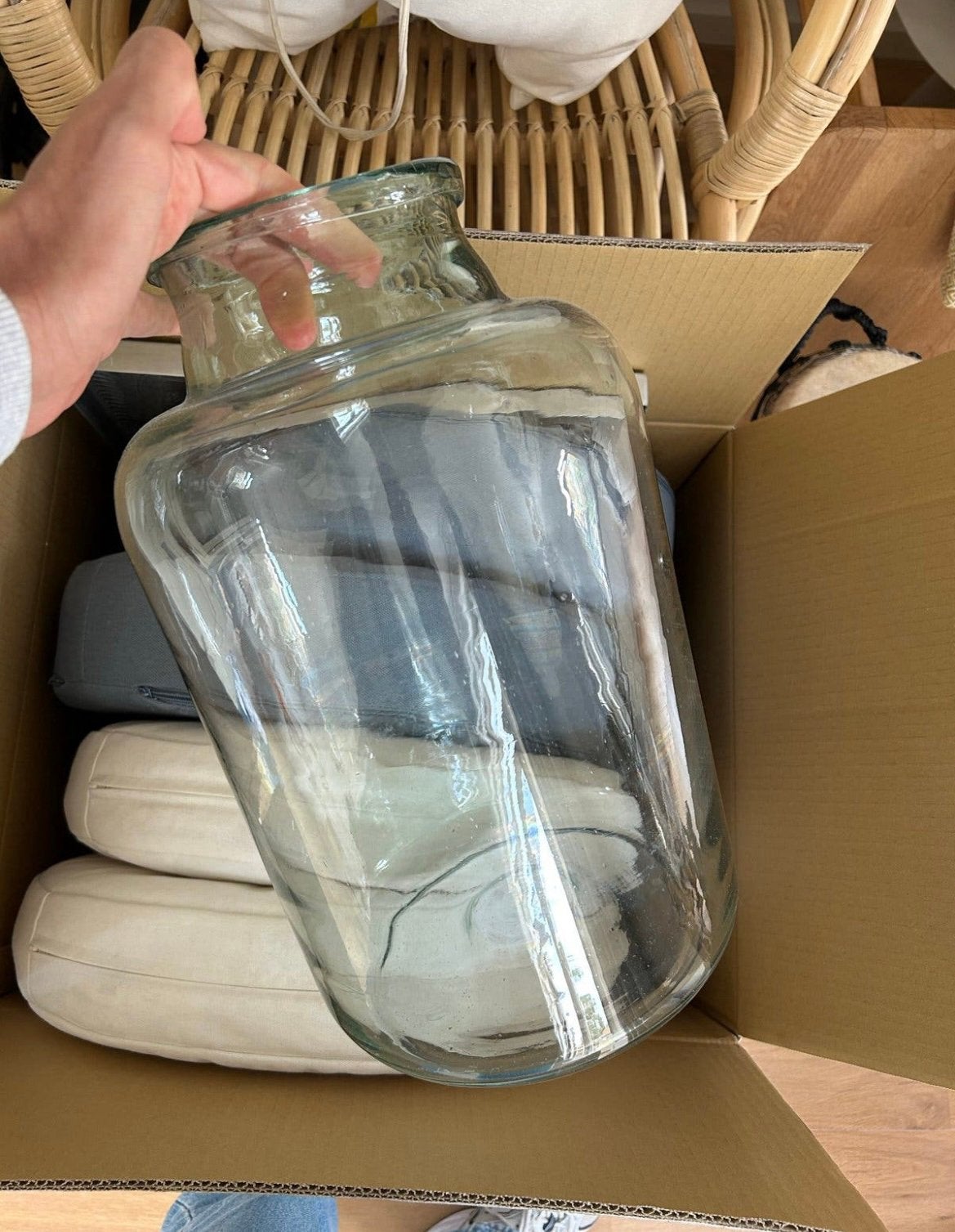 Handgeblazen grote glazen vaas., Handgemaakt, Ophalen of Verzenden, 40 cm, Glas
