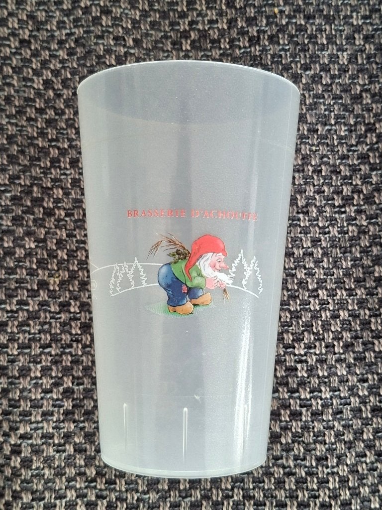 La Chouffe bier plastic beker 25 cl M22 rode letters, Ophalen of Verzenden, Zo goed als nieuw, Glas of Glazen, Overige merken