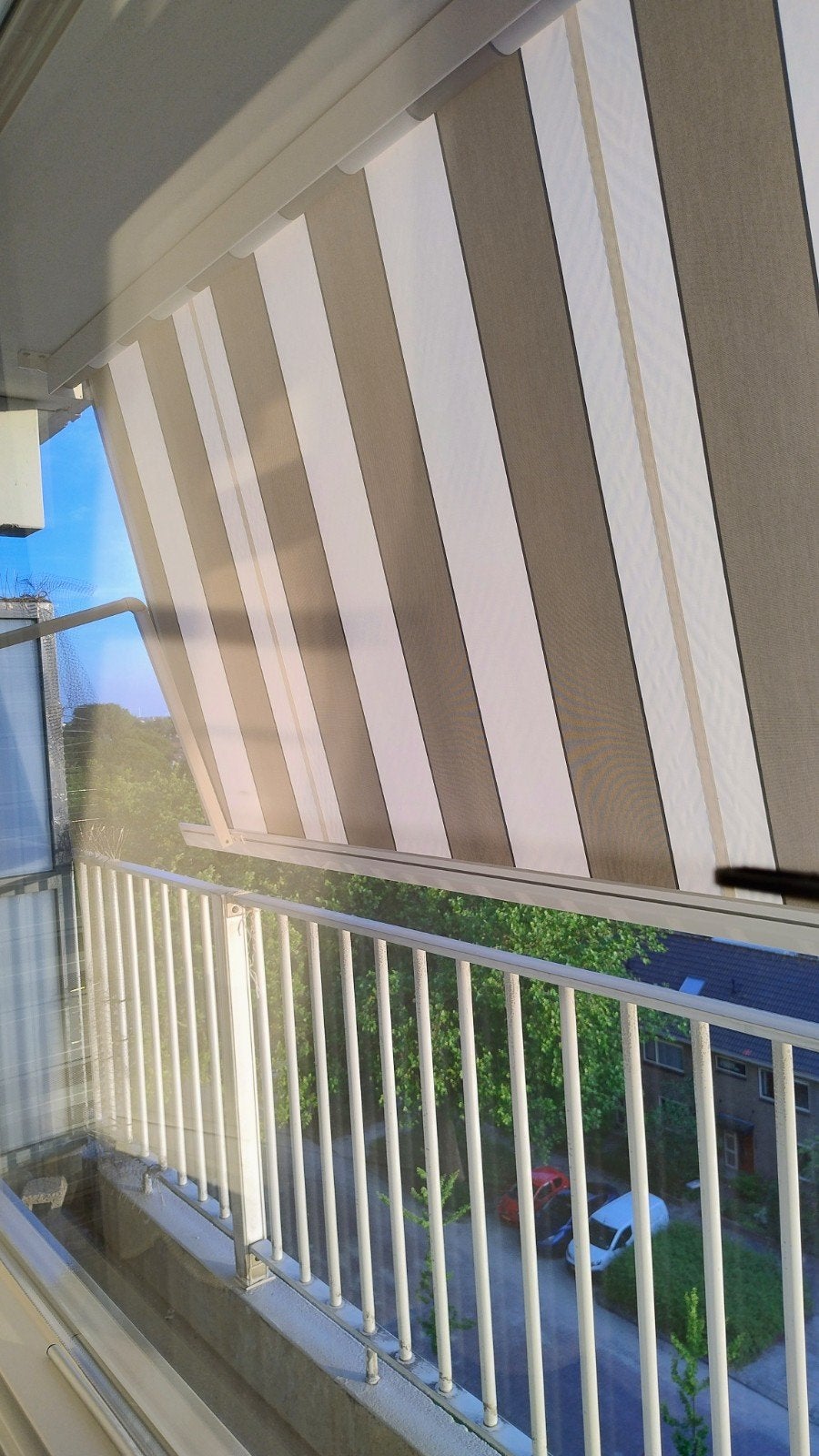 zeer mooie zonneschermen uitval voor balkon, Ophalen, Zo goed als nieuw, Knikarmscherm